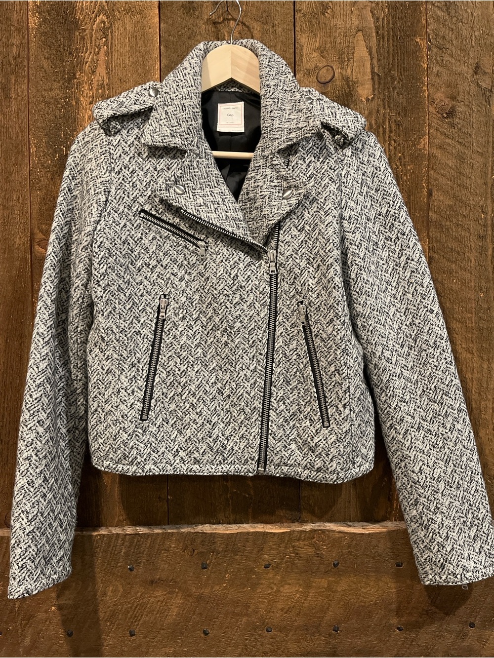 GAP Black & White Tweed Moto Blazer